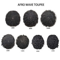 Afro Curly Toupee for Black Men Brazilian Human Hair Pieces Full PU African American Afro Mens Toupee Hair System Man Weave Hair Unit Black Male Prosthesis 8x10 1# JET BLACk 8mm afro wave 8x10'' 1# JET BLACK-8mm wave