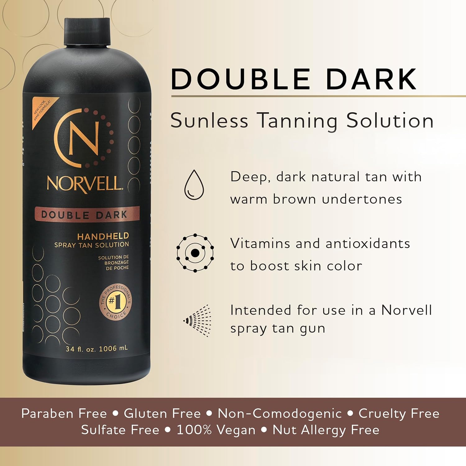 Norvell Premium Sunless Tanning Solution - Double Dark, 34 fl.oz. 34 Fl Oz (Pack of 1)