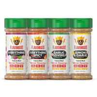 Flavor God Classic Combo Pack Of 4 Seasoning & Spices for Cooking, Everything, Everything Spicy, Garlic Lovers, Lemon & Garlic, Low Sodium, Healthy Herbs Keto Spice Set, Chicken, Beef, Seafood & Eggs