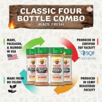 Flavor God Classic Combo Pack Of 4 Seasoning & Spices for Cooking, Everything, Everything Spicy, Garlic Lovers, Lemon & Garlic, Low Sodium, Healthy Herbs Keto Spice Set, Chicken, Beef, Seafood & Eggs