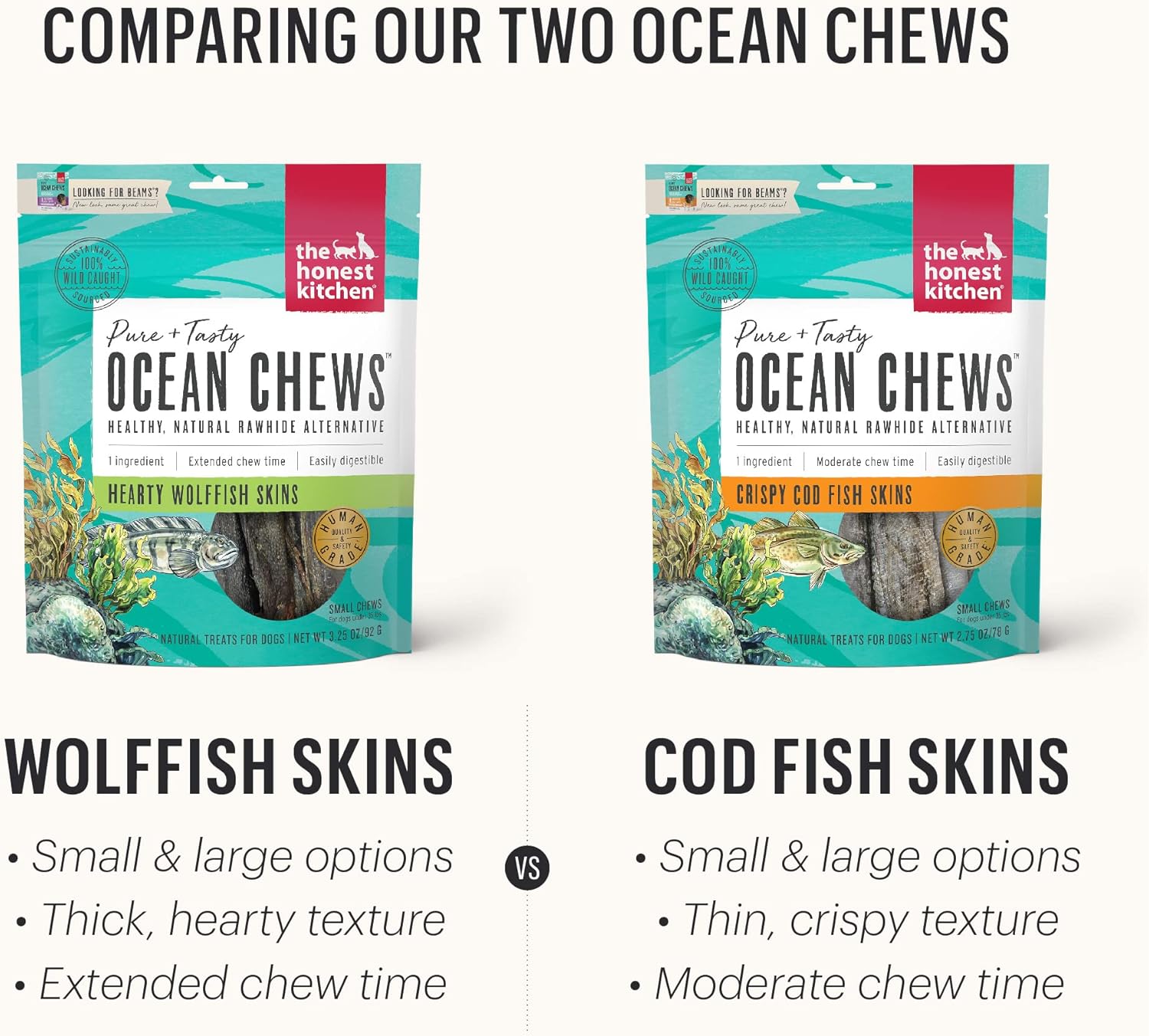 The Honest Kitchen Human Grade Ocean Chews Crispy Cod Fish Skins Dog Treats, 5.5 Ounces