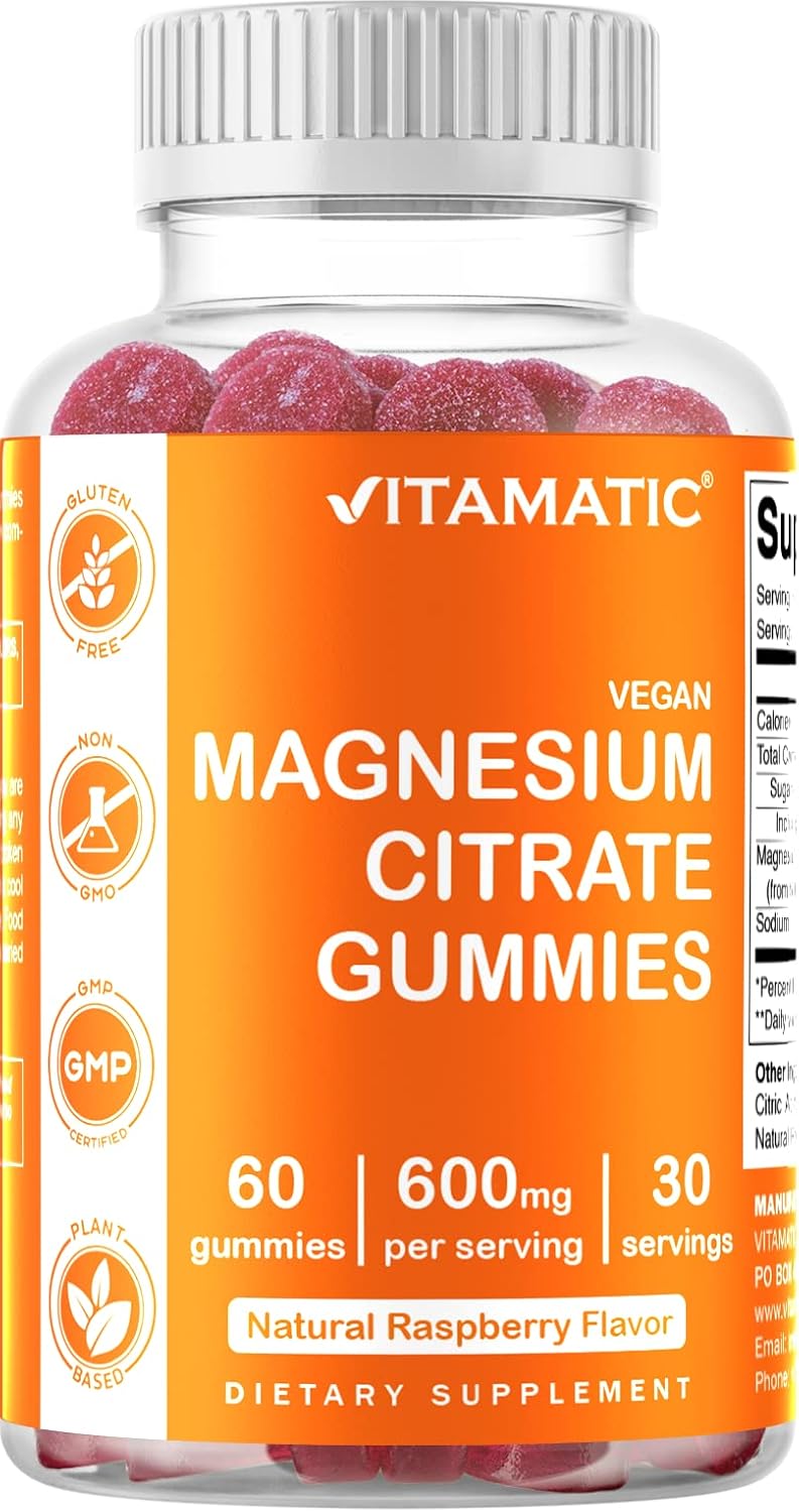 Vitamatic Magnesium Gummies 600mg per Serving – 60 Vegan Count for Relaxation, Muscle, Bone, and Energy Support