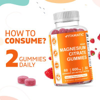 Vitamatic Magnesium Gummies 600mg per Serving – 60 Vegan Count for Relaxation, Muscle, Bone, and Energy Support