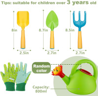 Biubee Toddler Gardening Tools Set - Sturdy Kids Watering Can Toy, Child Gardening Set with Metal Shovel Hand Rake Kids Gloves, Garden Toys for Baby Outdoor Beach Sand Toy Gift First Edition