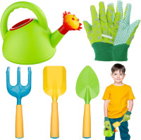 Biubee Toddler Gardening Tools Set - Sturdy Kids Watering Can Toy, Child Gardening Set with Metal Shovel Hand Rake Kids Gloves, Garden Toys for Baby Outdoor Beach Sand Toy Gift First Edition