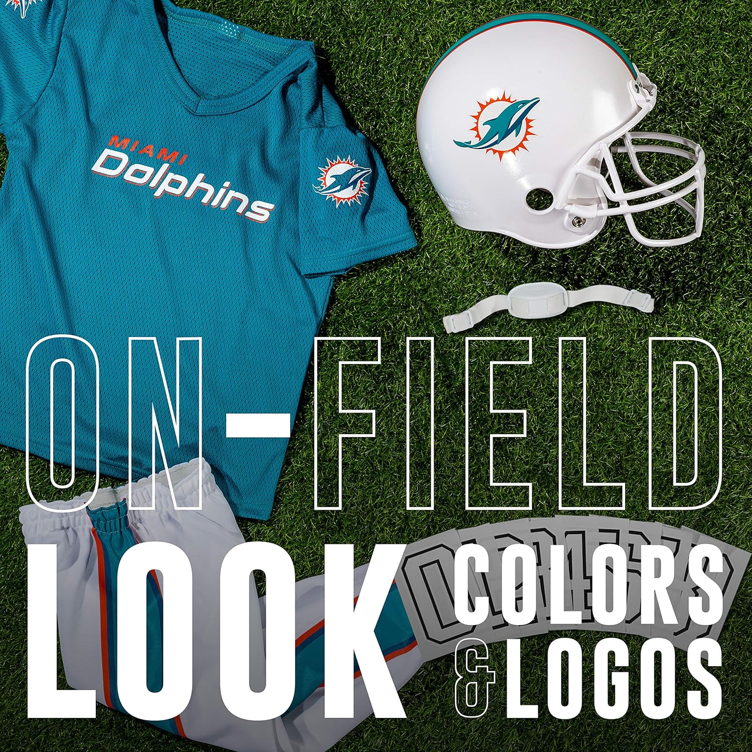 Franklin Sports NFL Youth Football Uniform Set for Boys & Girls - Includes Helmet, Jersey & Pants with Chinstrap + Numbers Miami Dolphins Medium