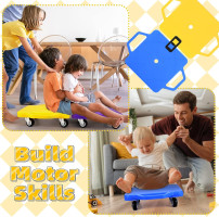 4 Pack Sports Scooter Board with Handles, Floor Scooter Board Sitting Scooter Board with Non-Marring Plastic Casters for Kids Children Gym Indoor Outdoor Activities Play Equipment, 12 Inches Square