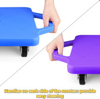 4 Pack Sports Scooter Board with Handles, Floor Scooter Board Sitting Scooter Board with Non-Marring Plastic Casters for Kids Children Gym Indoor Outdoor Activities Play Equipment, 12 Inches Square