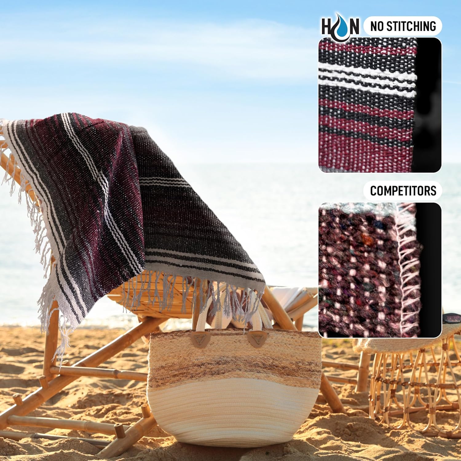 Authentic Large Handwoven Mexican Blanket - Soft Yoga- Durable Serape- Lightweight Falsa, Beach, Camping, Picnic, Outdoor Blanket 70