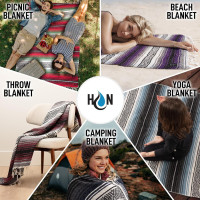 Authentic Large Handwoven Mexican Blanket - Soft Yoga- Durable Serape- Lightweight Falsa, Beach, Camping, Picnic, Outdoor Blanket 70