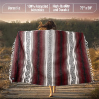 Authentic Large Handwoven Mexican Blanket - Soft Yoga- Durable Serape- Lightweight Falsa, Beach, Camping, Picnic, Outdoor Blanket 70