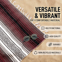 Authentic Large Handwoven Mexican Blanket - Soft Yoga- Durable Serape- Lightweight Falsa, Beach, Camping, Picnic, Outdoor Blanket 70