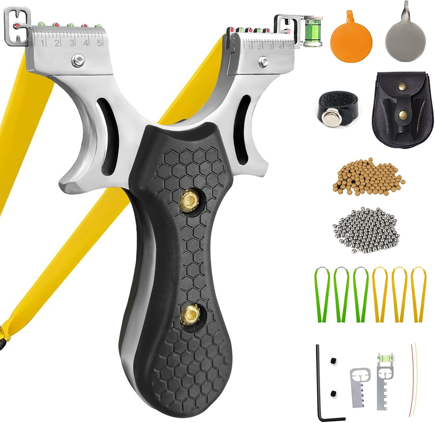 Slingshot, Hunting Sling Shot Set for Adults, Professional Stainless Steel Tactical Slingshots, High Velocity Catapult with Ammo Balls, Rubber Bands, Ammo Pouch, Target 01Black