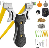 Slingshot, Hunting Sling Shot Set for Adults, Professional Stainless Steel Tactical Slingshots, High Velocity Catapult with Ammo Balls, Rubber Bands, Ammo Pouch, Target 01Black