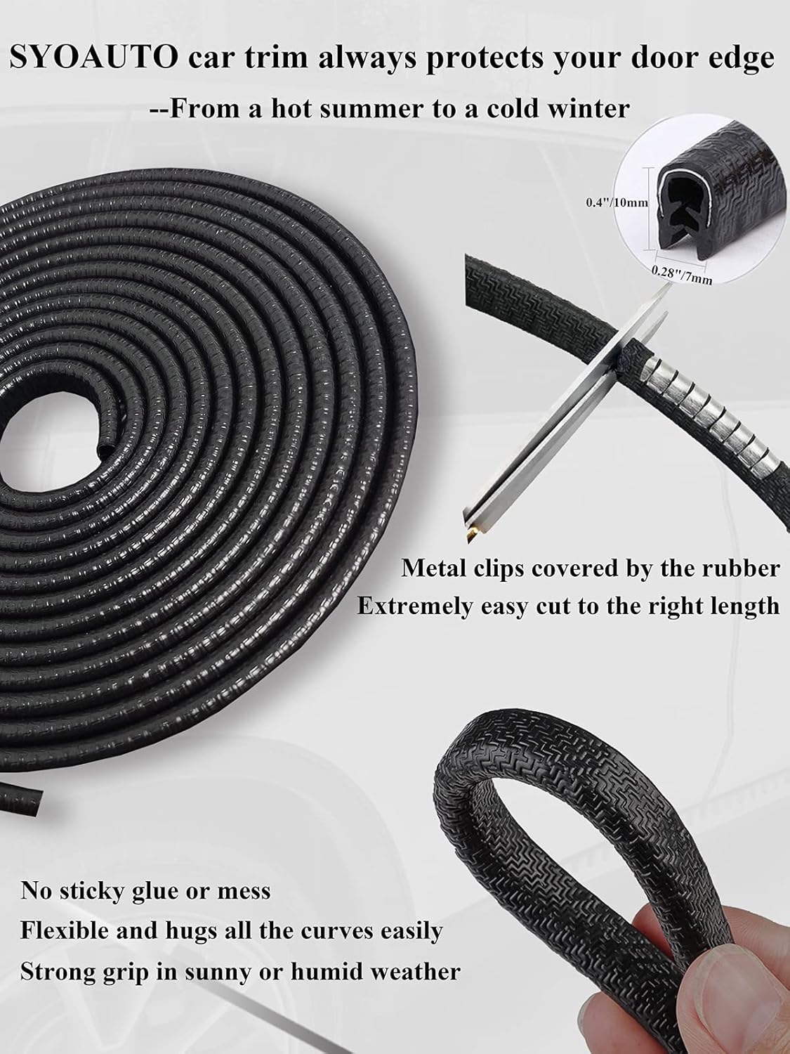 SYOAUTO 32Ft(10M) Door Edge Guard Black Car Guards Protector for Cars Rubber Auto Trim U Shape Build in Metal Sheet No Need Adhesive Easy to Cut Most Black 32Ft