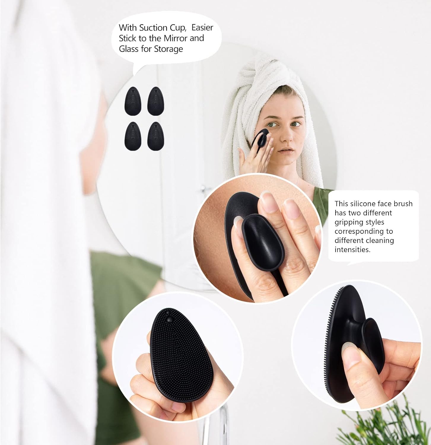 4 Pack Silicone Face Scrubber, Beomeen Facial Cleansing Brush Soft Silicone Facial Exfoliation and Massage Brush Blackhead Scrubber for Men and Women (Black) Black 4