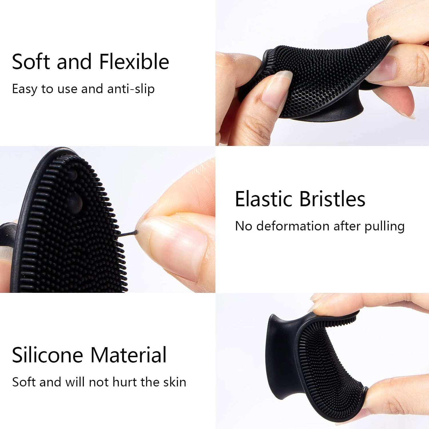 4 Pack Silicone Face Scrubber, Beomeen Facial Cleansing Brush Soft Silicone Facial Exfoliation and Massage Brush Blackhead Scrubber for Men and Women (Black) Black 4