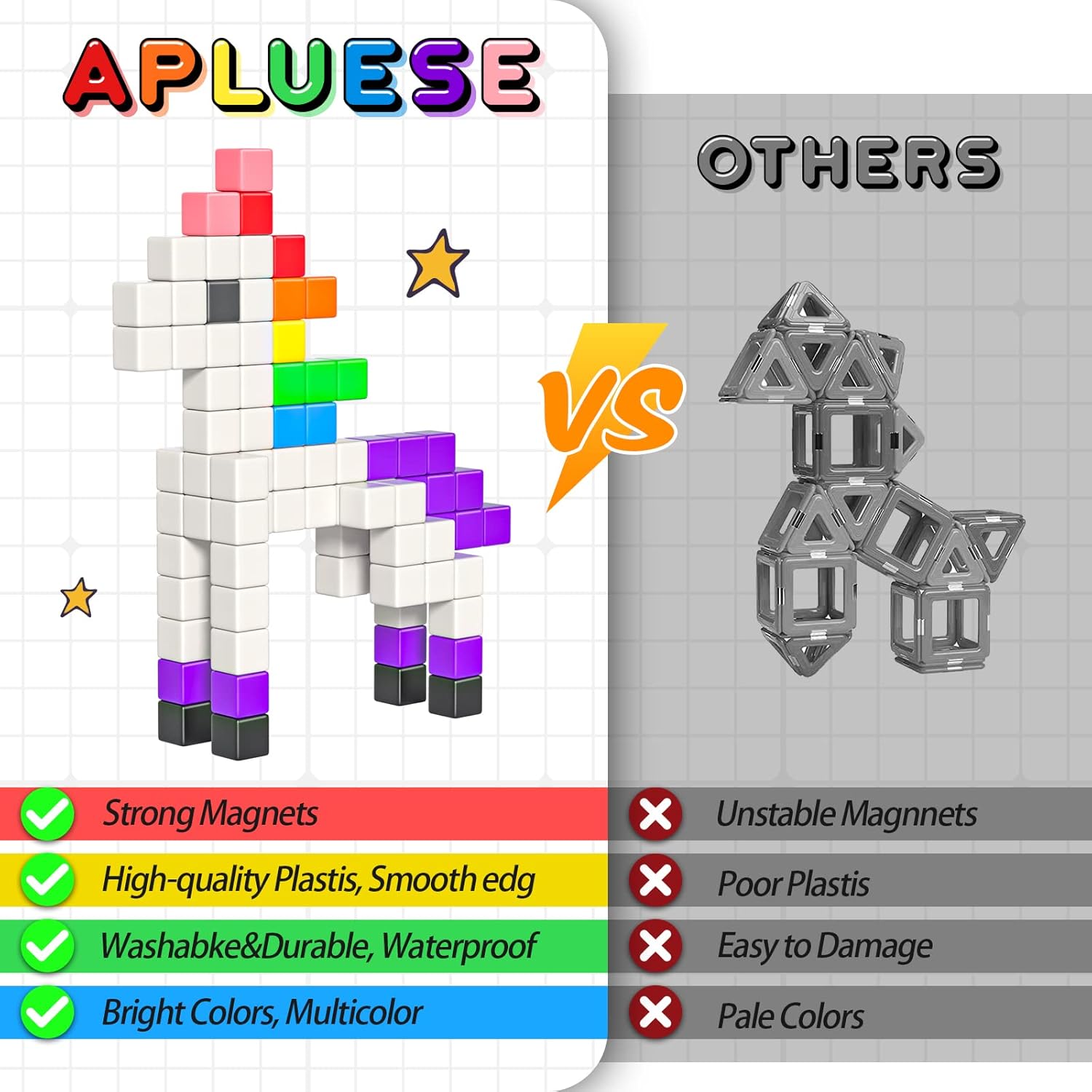 54 PCS Magnetic Blocks, Magnetic Building Blocks for Toddlers 3+, Montessori Toys, Magnet Cubes, Preschool STEM Educational Sensory Magnet Toys for Kids Ages 3-5 Year Old Boys and Girls 54pcs