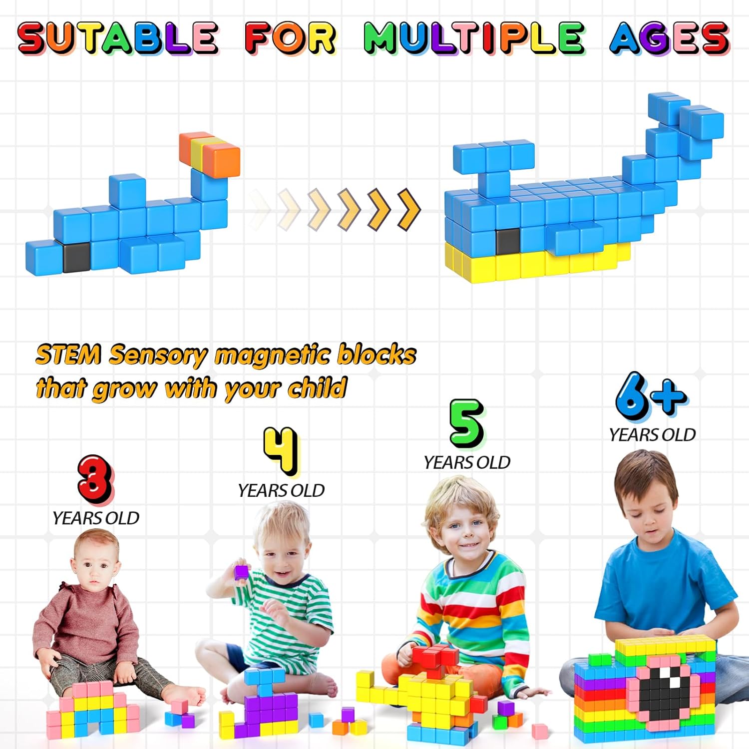 54 PCS Magnetic Blocks, Magnetic Building Blocks for Toddlers 3+, Montessori Toys, Magnet Cubes, Preschool STEM Educational Sensory Magnet Toys for Kids Ages 3-5 Year Old Boys and Girls 54pcs