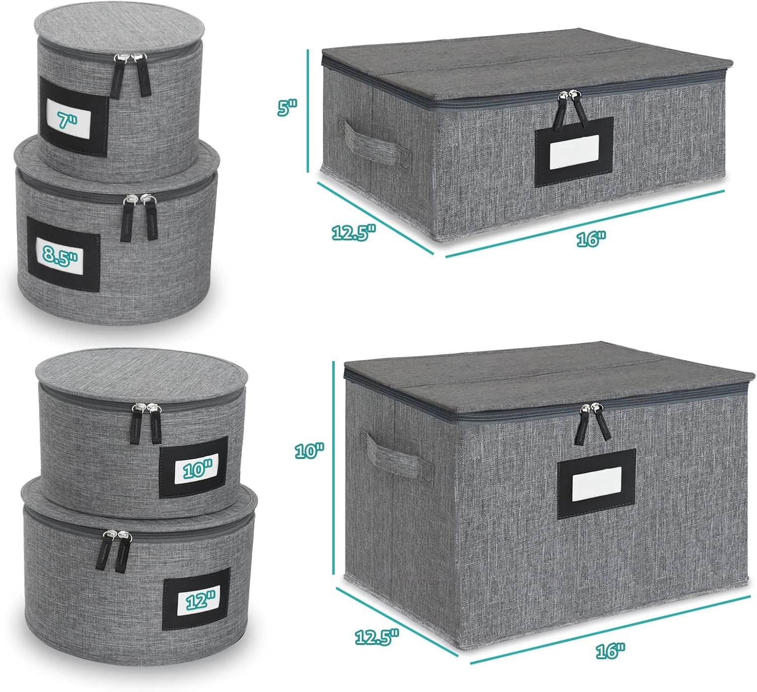 China Storage Set - Dinnerware & Glass Storage Containers - Hard Shell and Stackable Storage Boxes - Protects Dishes Cups and Mugs, Felt Plate Dividers Included (6-Pieces Grey)