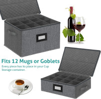 China Storage Set - Dinnerware & Glass Storage Containers - Hard Shell and Stackable Storage Boxes - Protects Dishes Cups and Mugs, Felt Plate Dividers Included (6-Pieces Grey)