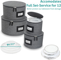 China Storage Set - Dinnerware & Glass Storage Containers - Hard Shell and Stackable Storage Boxes - Protects Dishes Cups and Mugs, Felt Plate Dividers Included (6-Pieces Grey)