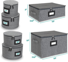 China Storage Set - Dinnerware & Glass Storage Containers - Hard Shell and Stackable Storage Boxes - Protects Dishes Cups and Mugs, Felt Plate Dividers Included (6-Pieces Grey)