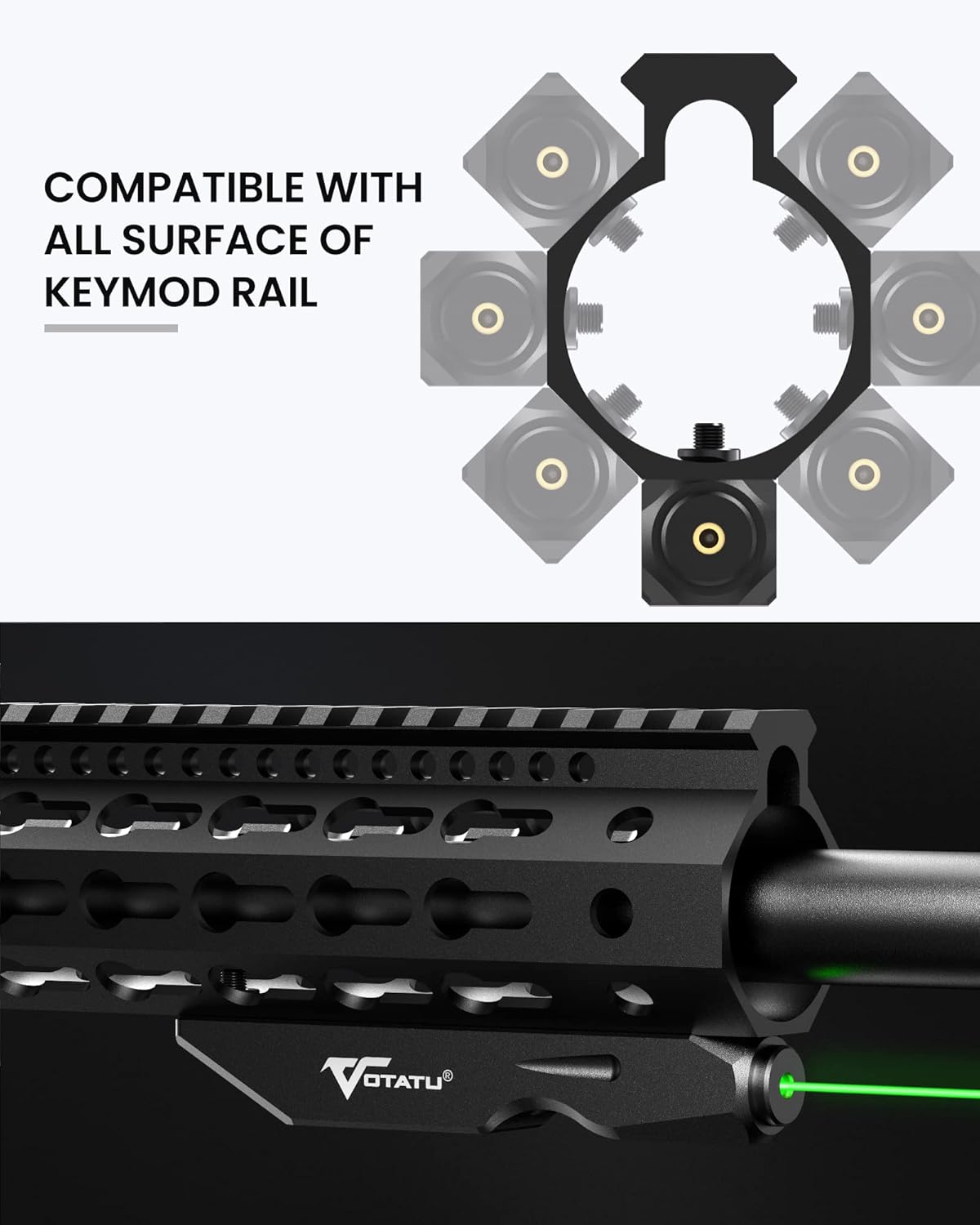 Votatu K4L-G Green Laser Sight Compatible with Keymod Rail, Ultra Low-Profile Tactical Rifle Keymod Laser Beam with Strobe Function Magnetic Rechargeable