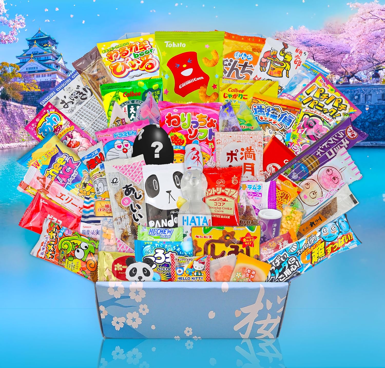 Sakura Box Japanese Candy & Snacks Dagashi Set & Pamphlet 50 Pieces Japanese Food Gift Box