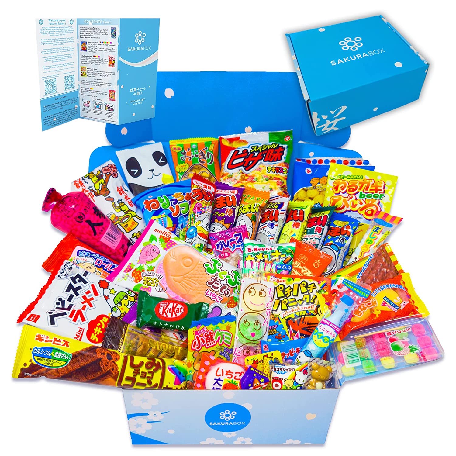 Sakura Box Japanese Candy & Snacks Dagashi Set & Pamphlet 50 Pieces Japanese Candy Chocolate Snacks (Large)