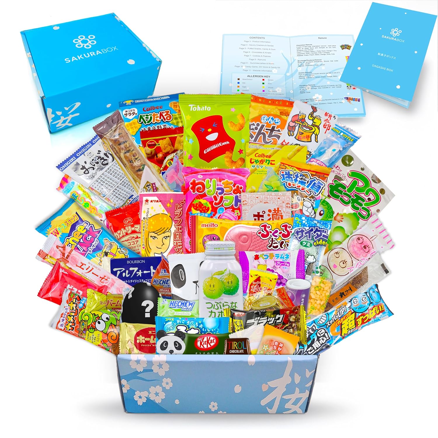 Sakura Box Japanese Candy & Snacks Dagashi Set & Pamphlet 50 Pieces Japanese Food Gift Box
