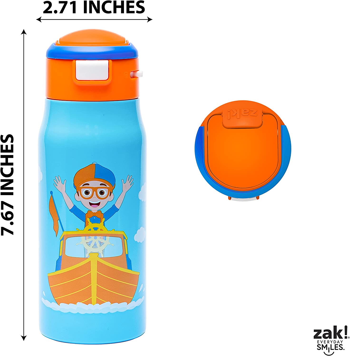 Blippi Kids Leak Proof Water Bottle with Push Button Lid and Spout