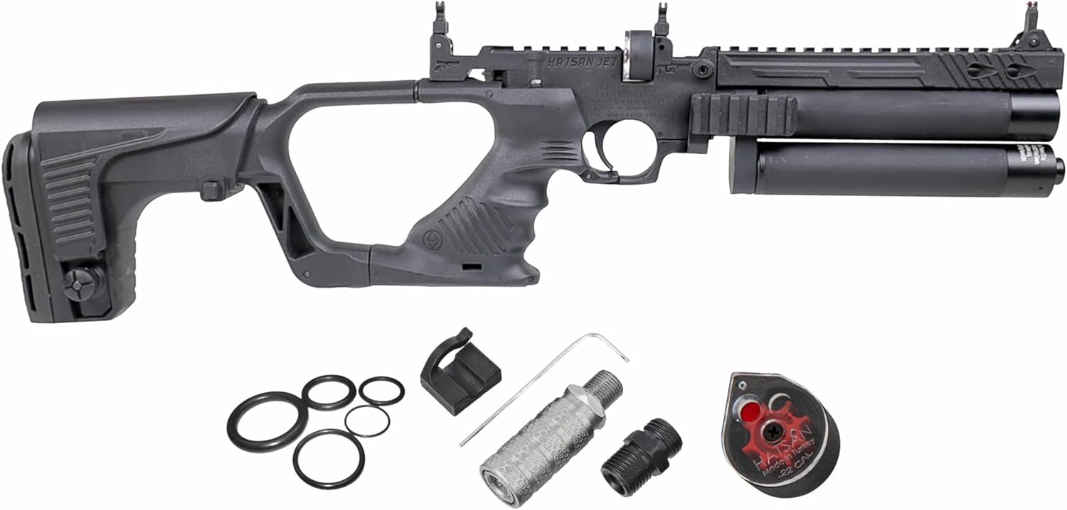 HATSAN Jet Black PCP Airgun, Air Pistol Converts to Air Rifle with Wearable4U Pellets Bundle Jet 2 .22 cal