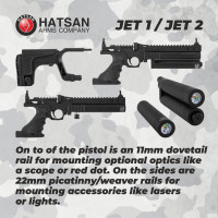 HATSAN Jet Black PCP Airgun, Air Pistol Converts to Air Rifle with Wearable4U Pellets Bundle Jet 2 .22 cal