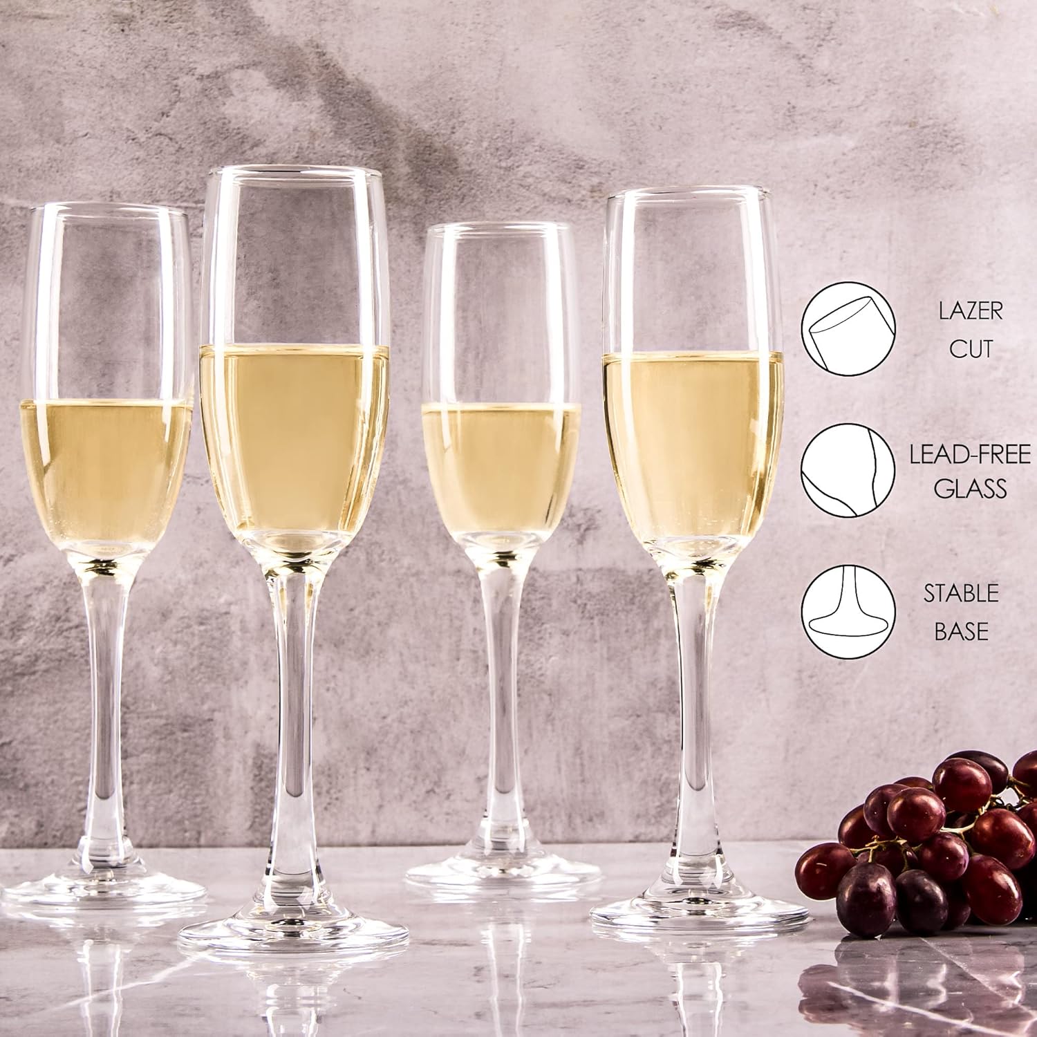 Champagne Flute Glasses Set of 12, 6 Oz Classic Champagne Glass Set for Wedding, Birthday, Anniversary, Party