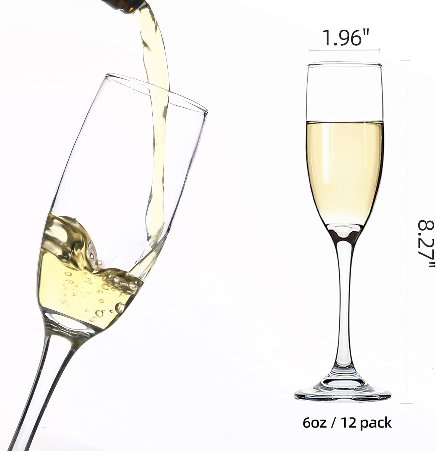 Champagne Flute Glasses Set of 12, 6 Oz Classic Champagne Glass Set for Wedding, Birthday, Anniversary, Party