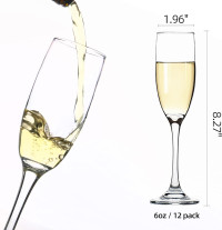 Champagne Flute Glasses Set of 12, 6 Oz Classic Champagne Glass Set for Wedding, Birthday, Anniversary, Party