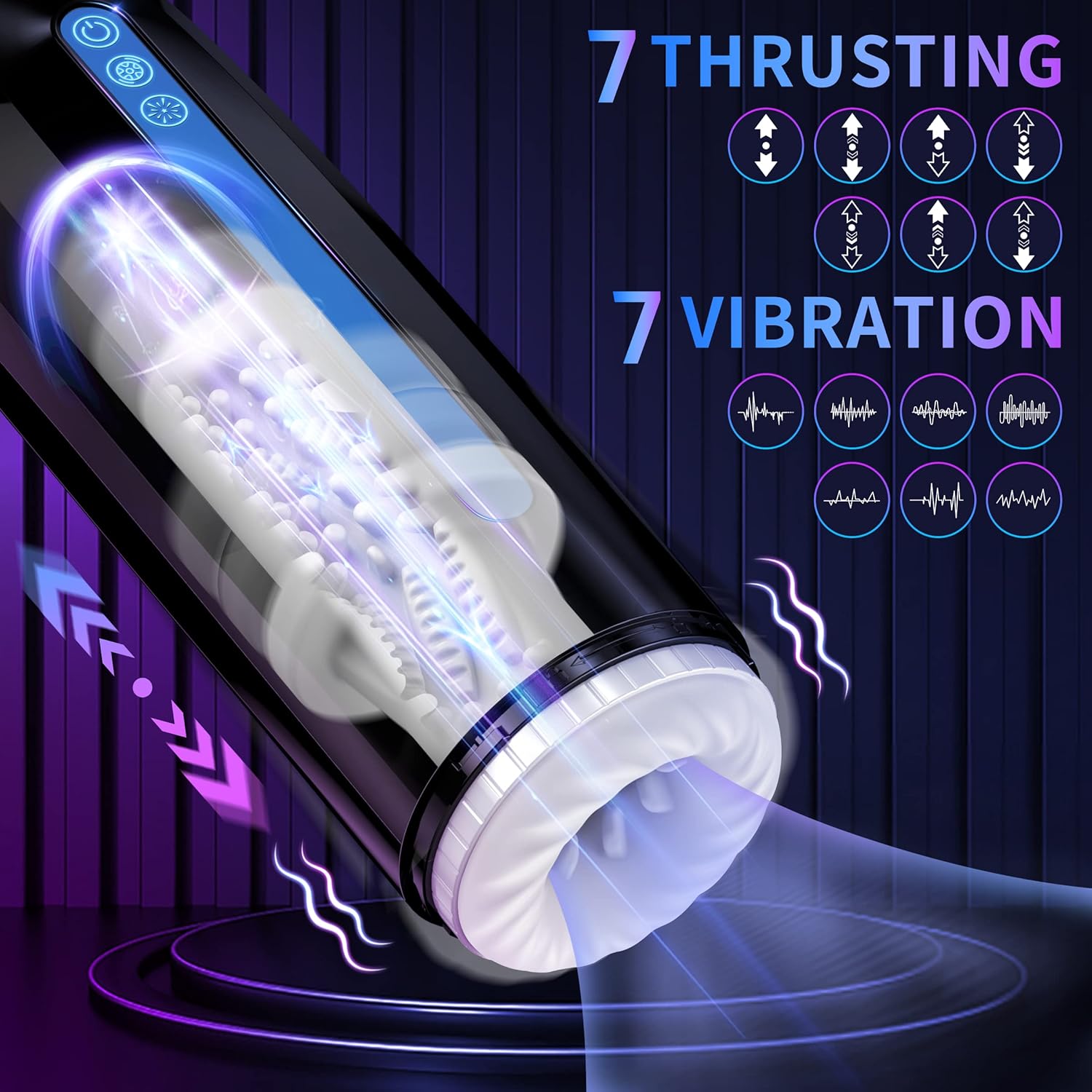 Automatic Male Masturbator,Male Sex Toys with 7 Thrusting & Vibration Modes Electric Pocket Pussy,Hands Free Male Stroker Masturbators Cup for Penis Stimulation,Blowjob Adult Sex Toy for Men Black