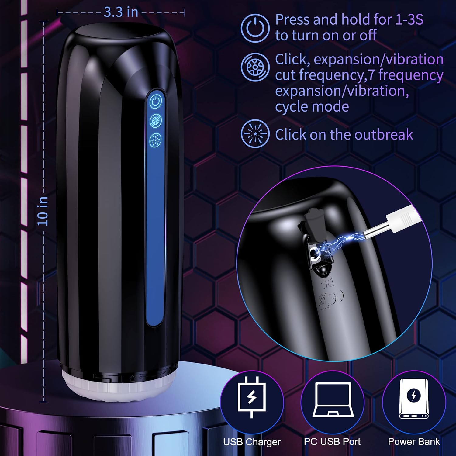 Automatic Male Masturbator,Male Sex Toys with 7 Thrusting & Vibration Modes Electric Pocket Pussy,Hands Free Male Stroker Masturbators Cup for Penis Stimulation,Blowjob Adult Sex Toy for Men Black
