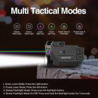SOLOFISH 500lm Pistol Light and Purple/Infrared (IR)/Green Blue Beam Combo, Rechargeable Aluminum Weapon Light and Beams for Guns with a Rail