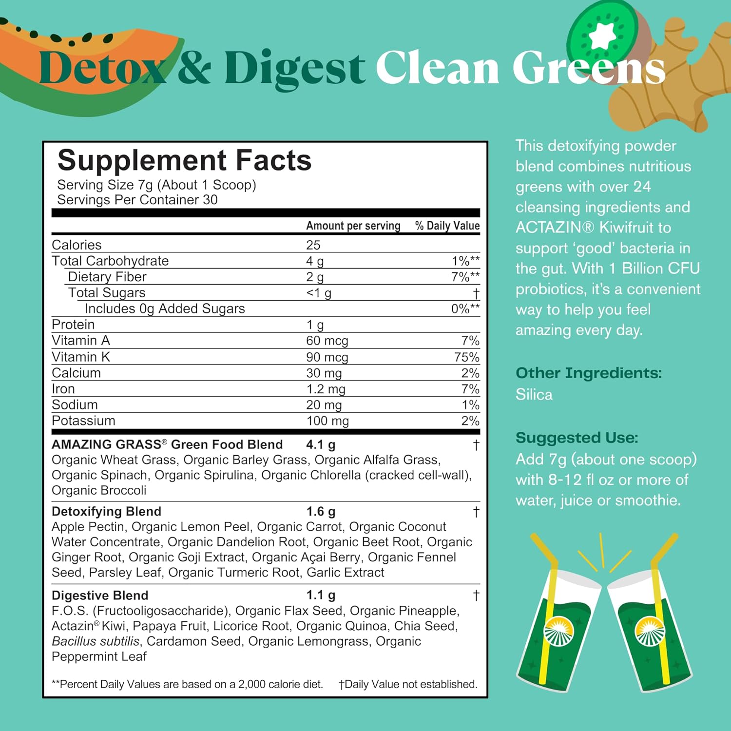 Amazing Grass Greens Superfood Detox & Digest: Greens Powder with Digestive Enzymes & Probiotics, Clean Green, 30 Servings (Packaging May Vary) Detox & Digest 30 Servings (Pack of 1)