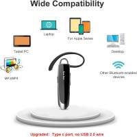 New bee Bluetooth Earpiece V5.0 Wireless Handsfree Headset with Microphone 24 Hrs Driving Headset 60 Days Standby Time for iPhone Android Samsung Laptop Trucker Driver (Black)
