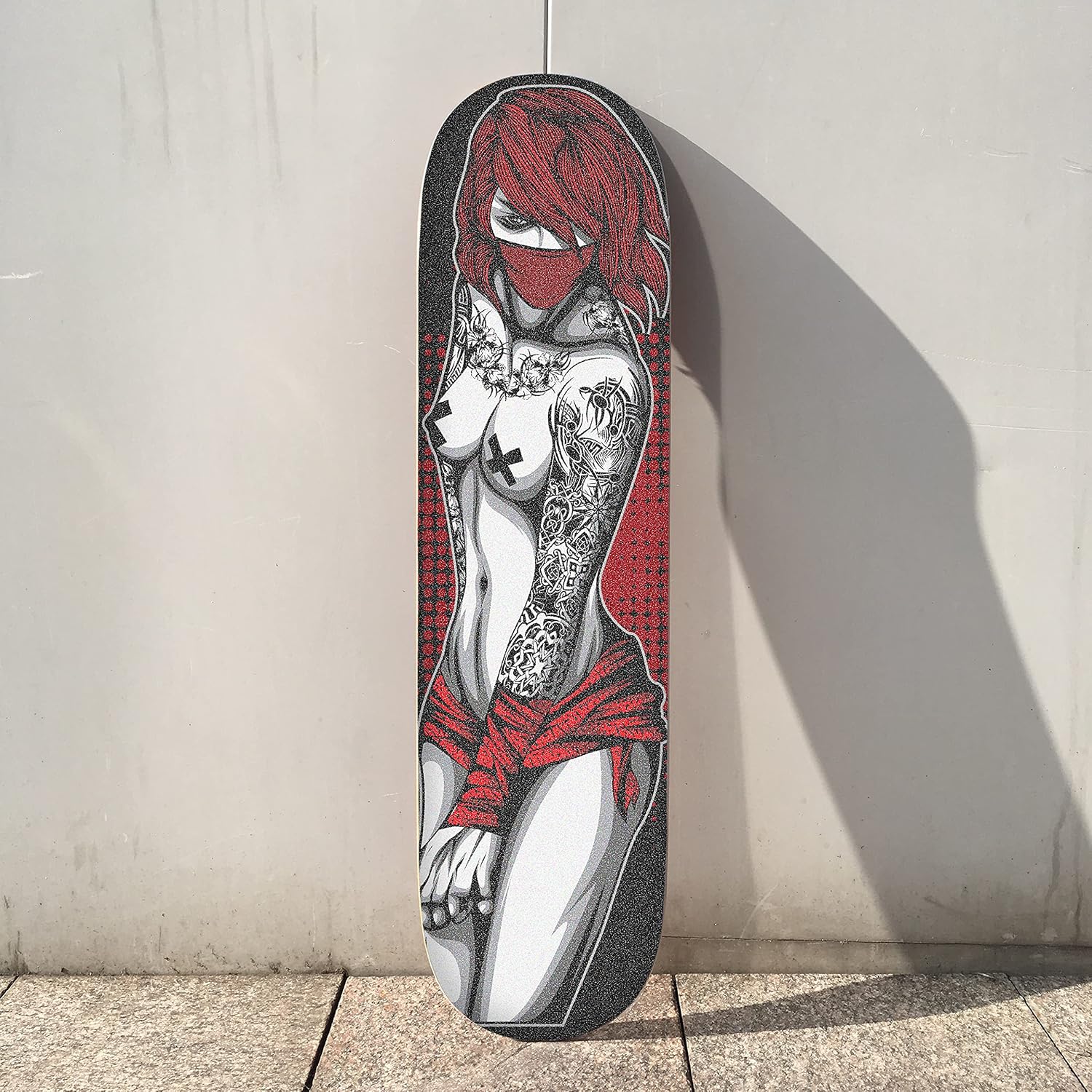 Hupery Skateboard Grip Tape Longboard Griptape Sexy Tattoo Women Waterproof Grip Tape Sheet Sticker Deck Sandpaper Griptape 33.1x 9.1 inch