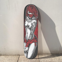 Hupery Skateboard Grip Tape Longboard Griptape Sexy Tattoo Women Waterproof Grip Tape Sheet Sticker Deck Sandpaper Griptape 33.1x 9.1 inch