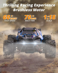 1:18 Scale Brushless RC Car - 60KM/H All Terrain High-Speed & Off-Road Remote Control Car with 2 Rechargeable Batteries Hobby Monster Car 4WD RC Truck Gifts for Kids and Adults, Red (T1)