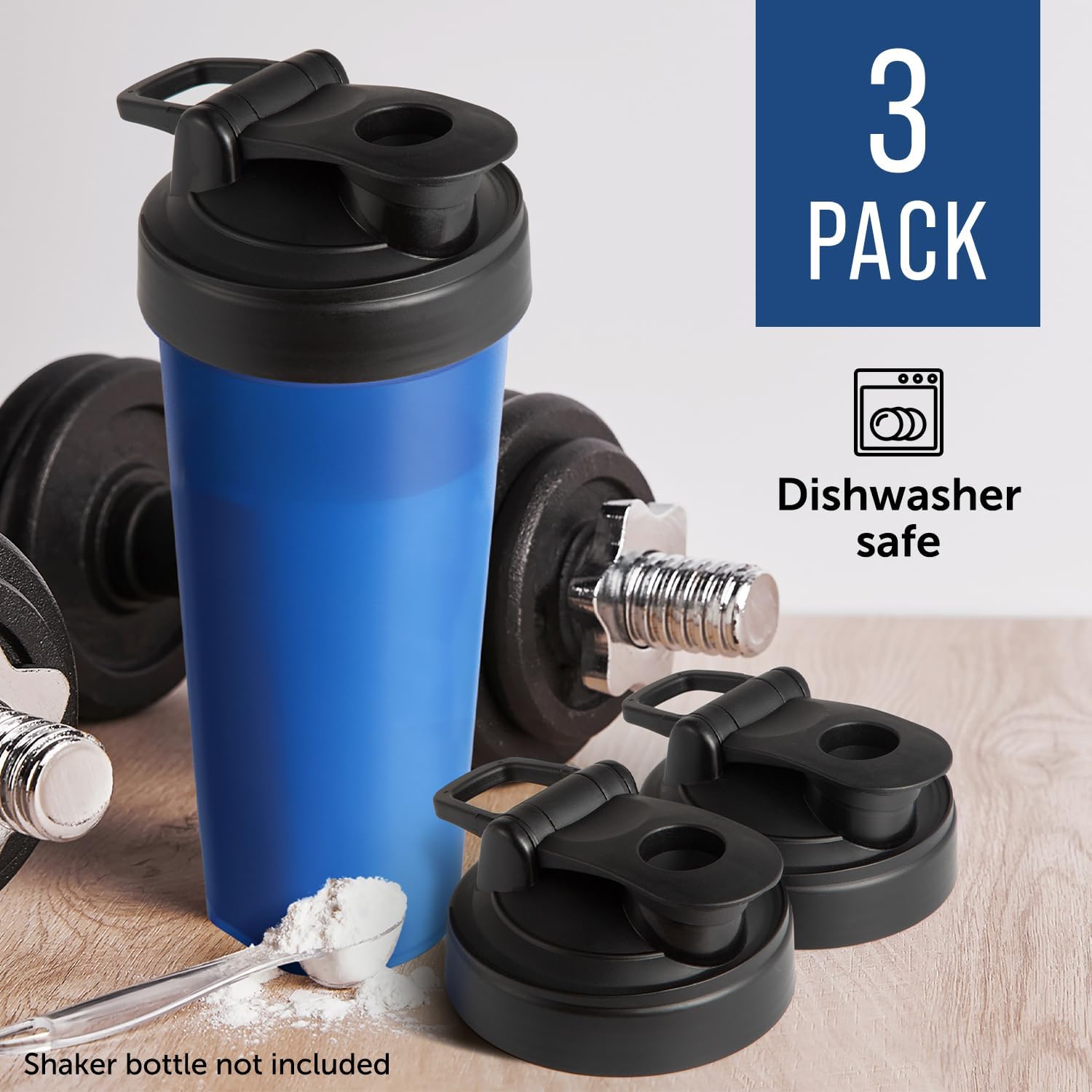 Maplefield Protein Shaker Bottle Lids for Blender Bottles - 3 Pack - Flip Top To-Go Replacement Lids for Travel and Gym - Fits 20-32 oz Shaker Bottles - Includes Upper and Lower Drip Guard/Leak-Proof