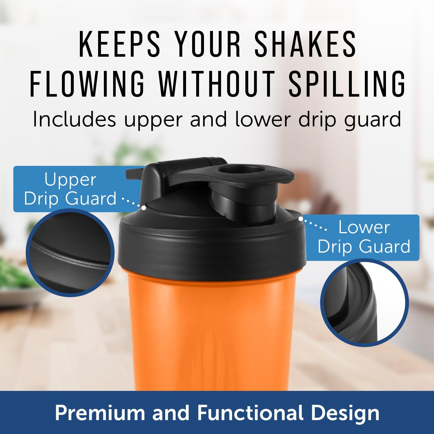 Maplefield Protein Shaker Bottle Lids for Blender Bottles - 3 Pack - Flip Top To-Go Replacement Lids for Travel and Gym - Fits 20-32 oz Shaker Bottles - Includes Upper and Lower Drip Guard/Leak-Proof
