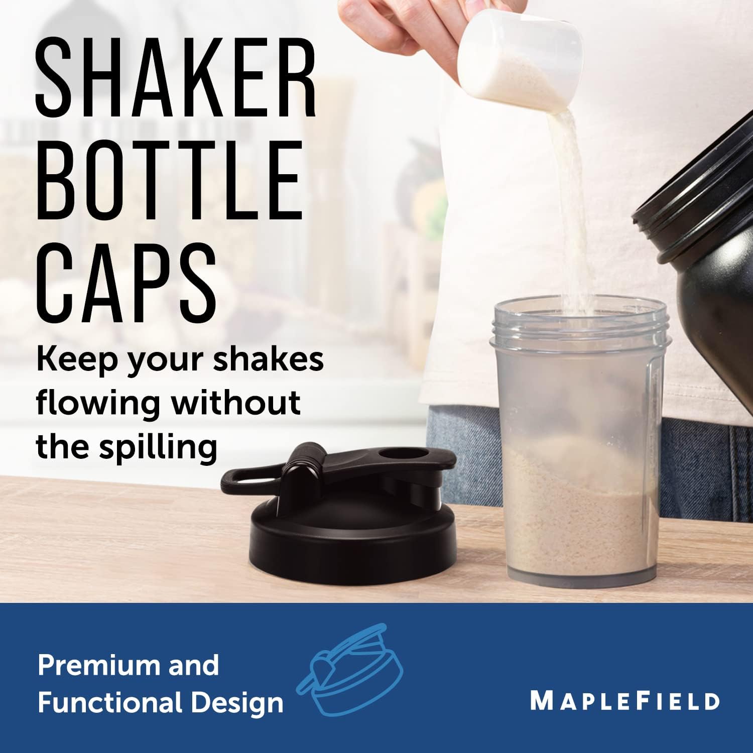 Maplefield Protein Shaker Bottle Lids for Blender Bottles - 3 Pack - Flip Top To-Go Replacement Lids for Travel and Gym - Fits 20-32 oz Shaker Bottles - Includes Upper and Lower Drip Guard/Leak-Proof