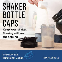 Maplefield Protein Shaker Bottle Lids for Blender Bottles - 3 Pack - Flip Top To-Go Replacement Lids for Travel and Gym - Fits 20-32 oz Shaker Bottles - Includes Upper and Lower Drip Guard/Leak-Proof