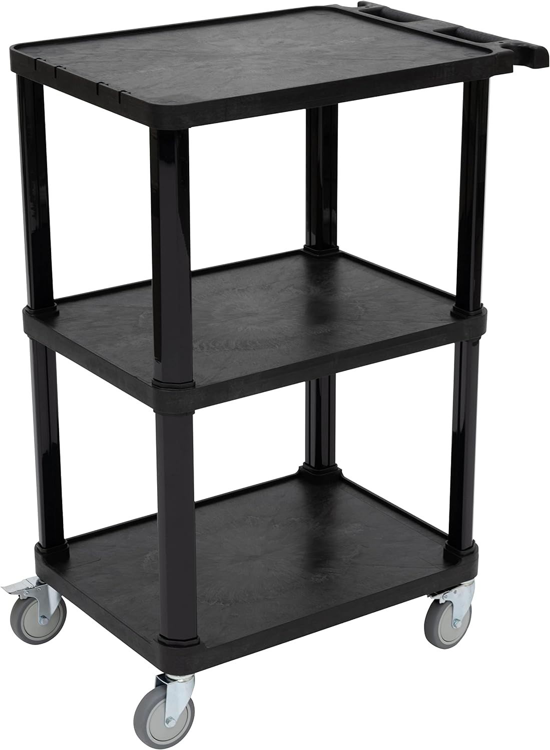 Pearington 3-Tier Compact Multi-Purpose Plastic Utility Cart with Lockable Wheels up to 300LBS, Black